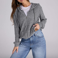 Sweat à capuche zippé oversize en maille pour femme, manches longues, tenue d'automne, 100 % coton, élégant, vente en gros OEM