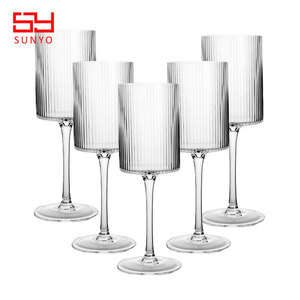 SUNYO Ripple Colored Wine <strong>Glasses</strong> Ribbed Crystal Big Long Vintage Style Drinking Glassware Stemmed <strong>Glasses</strong> - Product Image 4
