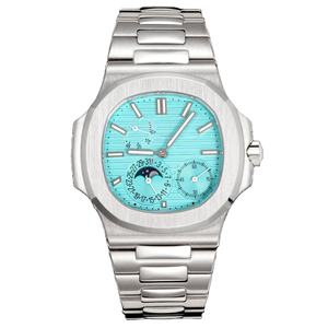 Montre automatique élégante pour femme avec cristal saphir, bracelet en acier inoxydable, cadran turquoise, chronographe phase de lune, montre mécanique - Product Image 1