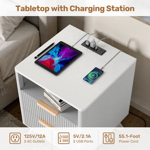 Mesita de Noche Inteligente de Estilo Mid-Century con 1 Cajón, Estación de Carga, Tomas de Corriente, Puertos USB y Estante Abierto para Dormitorio/Apartamento (Ensamblada) - Product Image 4