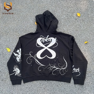 All Over Face <b>Zip</b> Hoody Custom Embroidered logo Digital Print Cotton <b>Men</b> <b>Hoodie</b> Heavyweight <b>Fleece</b> Full <b>Zip</b> <b>up</b> <b>Hoodie</b> for <b>Men</b> - Product Image 2