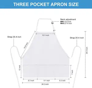 उच्च गुणवत्ता वाले हेयरड्रेसिंग नाई की दुकान सहायक हेयर स्टाइलिस्ट एडजस्टेबल किचन शॉर्ट व्हाइट एप्रन 3 जेब के साथ