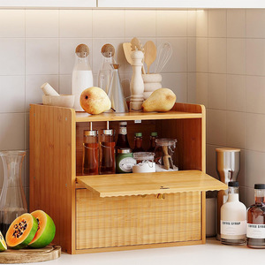 Boîte à pain en bambou double couche 35x33x24cm avec tiroir de rangement, organiseur de cuisine pour pain et produits de boulangerie - Product Image 2