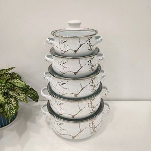 Boyang ensemble de casseroles <span class=keywords><strong>en</strong></span> émail de haute qualité, <span class=keywords><strong>16</strong></span>-24 <span class=keywords><strong>CM</strong></span>, 5 pièces, décalcomanie complète plaquée avec des ustensiles de cuisine <span class=keywords><strong>en</strong></span> émail doré véritable - Product Image 3