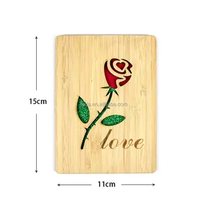 HK06 Lip estilo amor design com Envelope Laser corte Dia dos Namorados Casamento Aniversário Decoração Bambu cartões