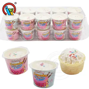 Halal birthday cake marshmallow cup center filled jam marshmallow candy