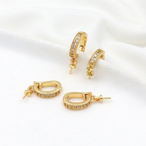 Color-preserving 18K genuine gold zircon micro-pave universal clasp, <b>D</b>-shaped ram's eye pendant pearl <b>necklace</b> connector clasp - Product Image 3