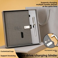 Bloc-notes multifonctionnel à feuilles mobiles avec recharge sans fil, clé USB et batterie externe, coffret cadeau Quanshun
