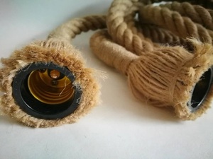 Lámpara colgante de cuerda de cáñamo, barata, hecha a mano, vintage, con par de bombillas, lámpara rural - Product Image 6