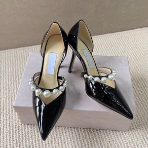 High quality luxurious designer custom made <b>sexy</b> pointed toe business formal women's high heeled <b>sandals</b> with pearl decorations - Product Image 2
