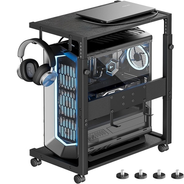 Adjustable Height Computer Tower Stand Under Desk Office Organizer with Locking Caster Wheels and CPU Holder Cart