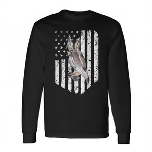 T-shirt a maniche lunghe con bandiera americana Western Screech Owl, design del 4 luglio - Product Image 2