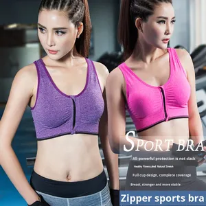 Sujetador deportivo para mujer con cremallera frontal, tops cortos de varias tallas, chaleco a prueba de golpes para gimnasio, correr, yoga, fitness, bralette deportivo para mujer - Product Image 2