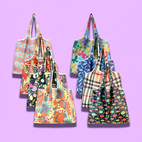 Nouveau sac de courses carré pliable grande capacité, écologique, 45x65cm, créatif, portable, en polyester imprimé, pour le rangement
