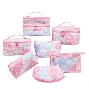 Gradient Pink Star Makeup <b>Bag</b> <b>Large</b> Capacity Cosmetic Toiletry Case <b>Zipper</b> <b>Storage</b> Pouch Travel Organizer - Product Image 4