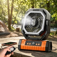 Ventilateur RV portable rechargeable avec batterie 10000mAh, fonction minuterie 4 vitesses personnalisable, moteur sans balais, boîtier en plastique, lumière intégrée, USB