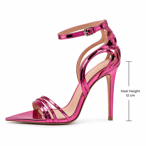 Fábrica de Calzado ODM OEM, <span class=keywords><strong>Sandalias</strong></span> de Tacón Alto Metálicas <span class=keywords><strong>Rosas</strong></span> de Lujo, Zapatos de Fiesta con Punta Abierta y Tacón de Aguja para Mujer, Diseño Personalizado - Product Image 1