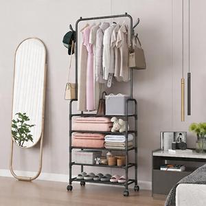 Armoire mobile non tissée pour couloir et chambre, avec étagères, porte-manteau et penderie métallique sur roulettes - Product Image 3