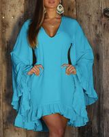 Nouveautés de l'été, vente en gros, robe courte de bureau élégante et sexy à col en V asymétrique à volants Y2K, pour femmes