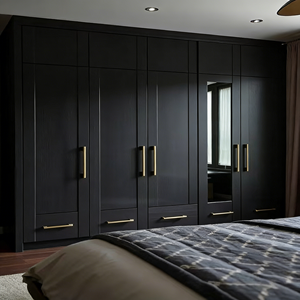Armoire en bois massif noir mat de style shaker personnalisé, meubles de chambre à coucher de style français avec charnières à fermeture douce Garde-robe - Product Image 3