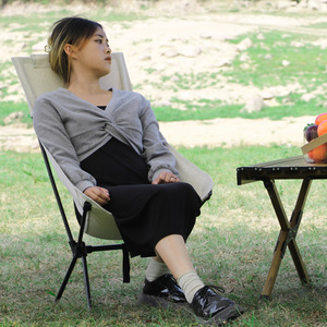 Outdoor Carbon Steel Folding Chair Portable High <b>Backrest</b> Breathable Moon Chair For Fishing Leisure - Product Image 3