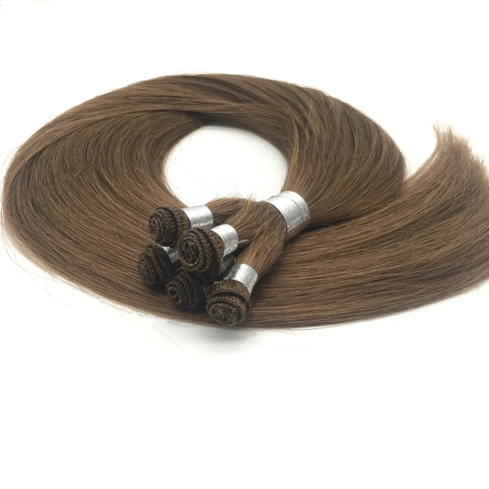 Hot sales 100% Russian Human Virgin Remy Hair Extensions Wholesale High Quality Straight Hand Tied Weft Double Drawn Hair For Wo