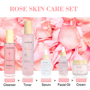 Set per la cura della pelle rosa di bellezza organico per lo sbiancamento del viso Anit invecchiamento antirughe viso olio siero Toner crema per la cura della pelle Set - Product Image 5