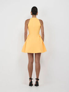 2025 Summer New Arrive Solid Natural Woven Asymmetrical Neckline Full <b>Flared</b> <b>Skirt</b> Mini Length Playful Hip Gathers - Product Image 5