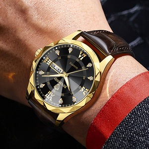 Binbond Men's Quartz Watch Black Dial Gold Case Leather Strap Waterproof Analog Business Casual Watch Model B2521 - Product Image 3
