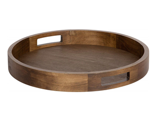 Acacia Wood Tray, Round Table Decorative Serving Tray, Wood Storage Tray Shrink Wrap and White Box Custom Size or Standard Laser