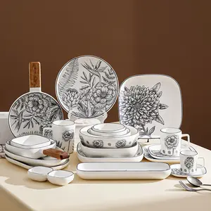 New Design Eco-Friendly Golden Supplier Ceramic Dinnerware Set Plates Luxury Porcelain Gold Dinnerware Sets 6 Pcs