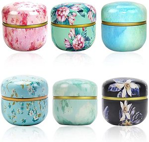 P213 Metal Tea Containers Japanese-Style Herbal Tea Box Candy Snacks Small Round Cans Mini Portable Tinplate Can Sealed Tea Cans