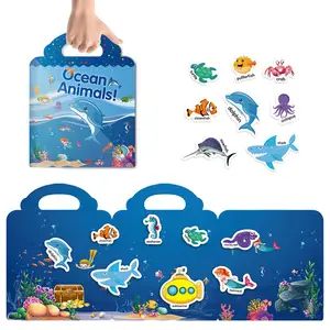 DIY craft portable ocean theme based washable reusable static clear sticker book kids princess activity reusable sticker book