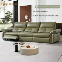 Canapé électrique trois places en cuir véritable italien, style luxe léger, en bois massif, pour salon, à poser contre le mur