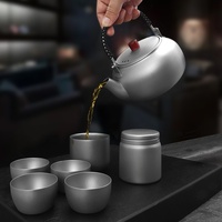 Service à thé Kung Fu en titane pur, motif citrouille, résistant à la chaleur, peint à la main, haut de gamme, style chinois, pour usage domestique et extérieur sur feu ouvert