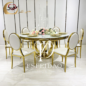 Décoration de mariage Table à manger ronde en acier inoxydable avec dessus en verre pour 10 places - Product Image 5