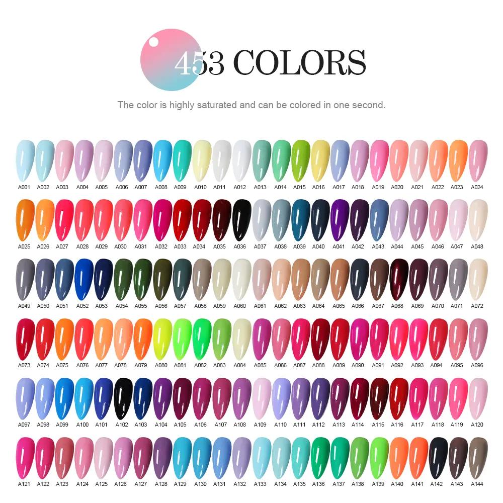 Nhãn hiệu riêng gel sơn móng tay lâu dài độ bóng cao 453 Màu sắc UV Gel Polish tạo ra thương hiệu riêng của bạn mẫu miễn phí