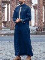 Abaya islamique pour homme en polyester à manches longues, Thawb/Jubbah d'automne brodé, col montant, inspiration arabe, coupe ample, longueur cheville