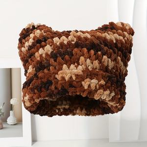 PARTYMENT Bonnet en tricot d'hiver pour femmes et hommes, fait main, rayé arc-en-ciel, crochet, oreilles de chat, style grunge, bonnet ample - Product Image 5