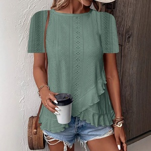 Camiseta de Jacquard con Patrón Geométrico, Casual y a la Moda para Mujer, Nueva Colección Primavera/Verano 2026, Estilo Europeo Americano, Venta en Línea Internacional - Product Image 3