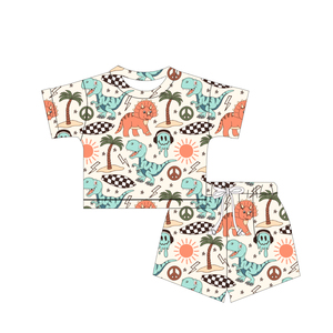 Vêtements pour garçons, vêtements pour enfants, ensemble sportif en fibre de bambou avec logo personnalisé, 2-13 ans, t-shirt et short décontractés d'été, doux et respirant - Product Image 2