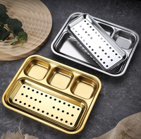 Plateau de barbecue divisé en acier inoxydable 304 avec plateau de drainage amovible, plateau à sauce à 3 compartiments pour restaurant, barbecue, aliments frits
