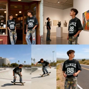 T-shirt personnalisé pour homme, streetwear personnalisé, t-shirt en coton à imprimé graphique, t-shirt vintage délavé à l'acide, ourlet brut, coupe ample, t-shirt court - Product Image 2