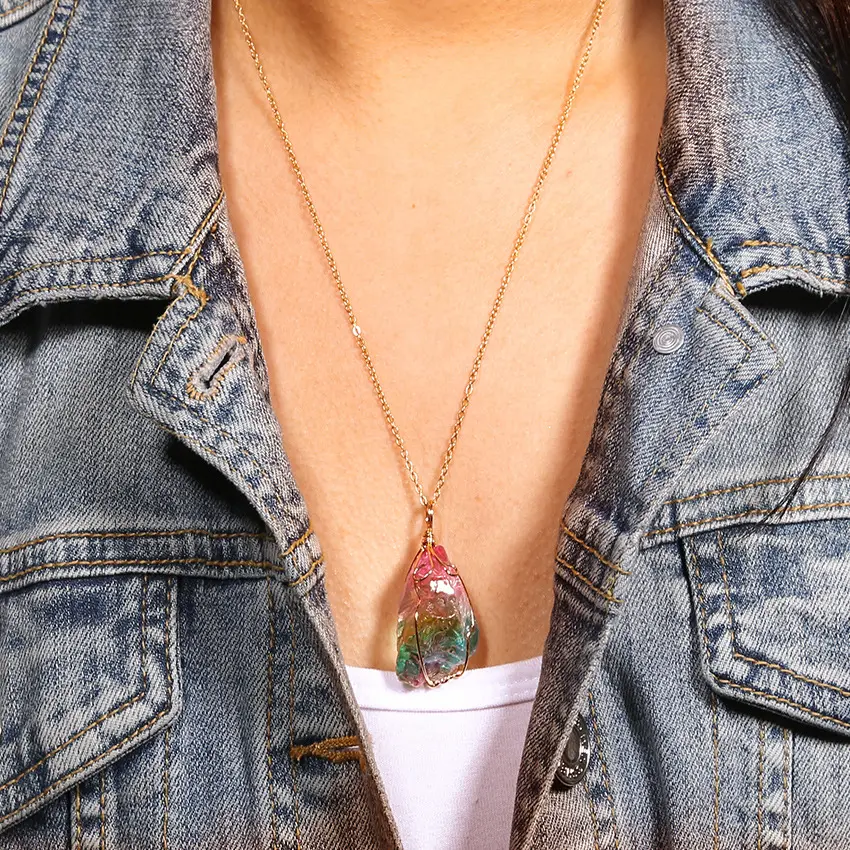 Customizable Seven-Color Original Winding Crystal Stone Pendant Multi-Color Fashion Jewelry Necklace