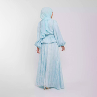 Vêtements musulmans pour femmes Ramadan EID Ensemble de robes hijab 3 pièces Top plissé soyeux organique modeste et jupe à couverture complète