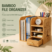 Organizador de Escritorio de Bambú de Marca Propia con Múltiples Compartimentos para Archivos, Bolígrafos y Artículos de Papelería, para el Hogar, la Oficina o el Estudio