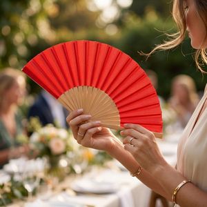 Wedding Favor Traditional <b>Portable</b> Spanish Custom Logo Wooden Folding Fan Polyester Schima Wood Bridal <b>Shower</b> Party Event - Product Image 1