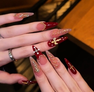 Faux ongles à presser faits main, style français, forme stiletto, 10 pièces, pour doigts - Product Image 6