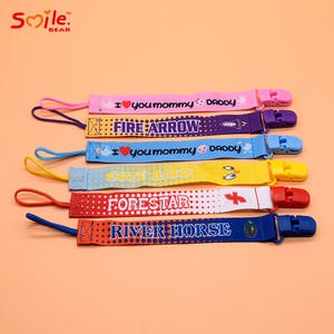 Vente en gros <span class=keywords><strong>Protection</strong></span> de l'environnement Réglable Apaiser Bébé Porte-Sucette Clip Polyester Sans BPA Nylon Lettre Motif 28cm * 3cm - Product Image 4