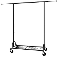 Porte-vêtements double barre moderne à hauteur réglable, sur pied, avec roulettes, pour boutique